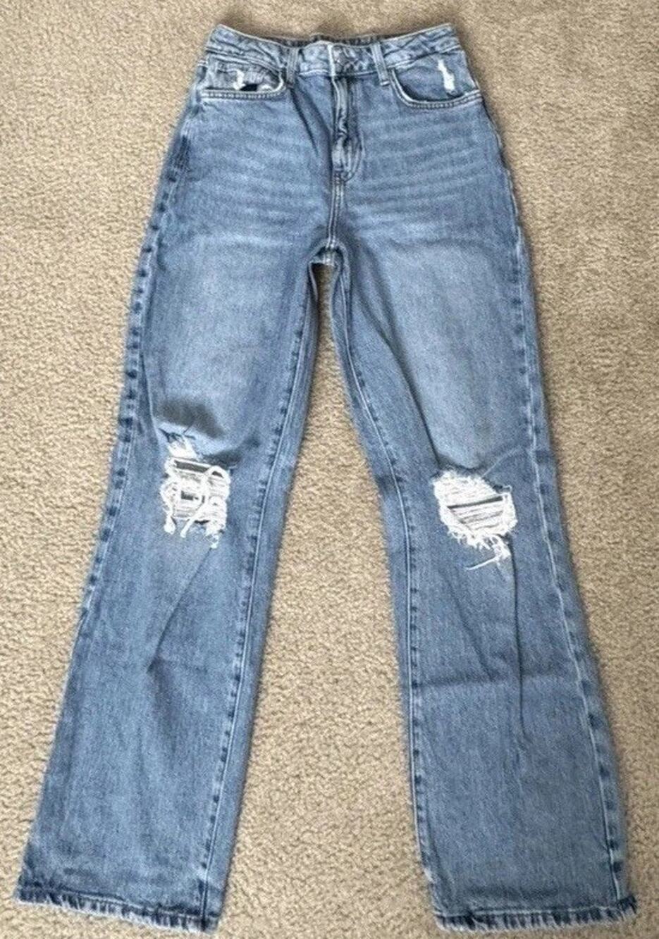 Forever 21 Womens 29 Distressed Wide Leg Jeans Light Wash Ripped High Riser